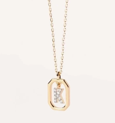 Collar con Colgante de Letra en Plata de Ley 925 con Circonitas