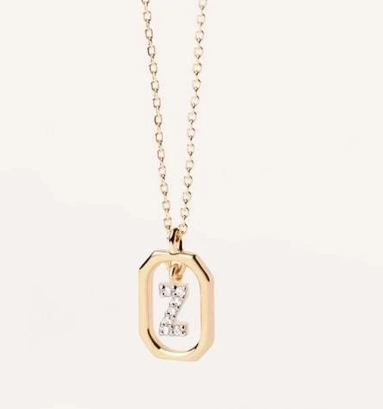 Collar con Colgante de Letra en Plata de Ley 925 con Circonitas