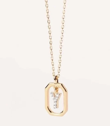 Collar con Colgante de Letra en Plata de Ley 925 con Circonitas