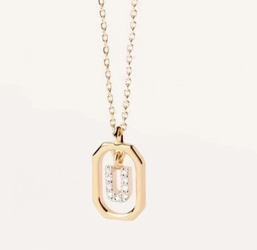 Collar con Colgante de Letra en Plata de Ley 925 con Circonitas