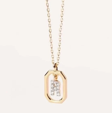 Collar con Colgante de Letra en Plata de Ley 925 con Circonitas
