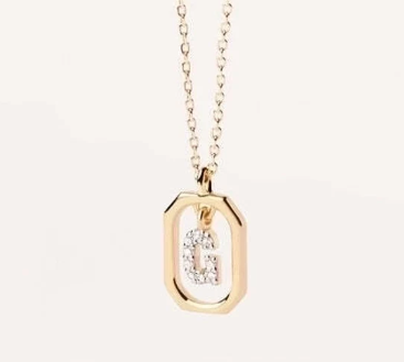 Collar con Colgante de Letra en Plata de Ley 925 con Circonitas