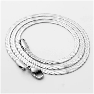 Cadena de hombre acero titanio chapado oro y plata 18K estilo espiga plana