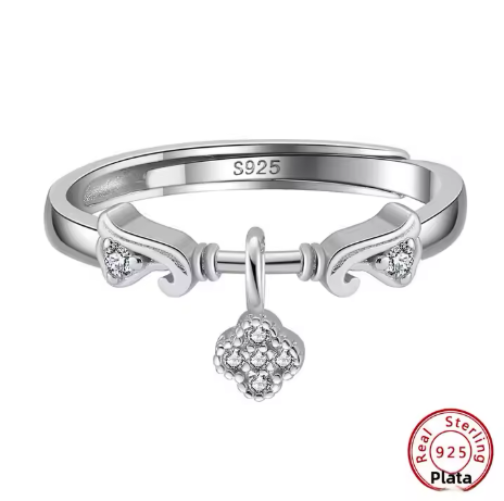 Anillo de trébol 4 Hojas Plata S925 con Chapado de Oro de 14k Ajustable