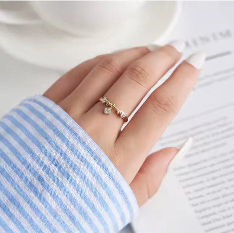 Anillo de trébol 4 Hojas Plata S925 con Chapado de Oro de 14k Ajustable