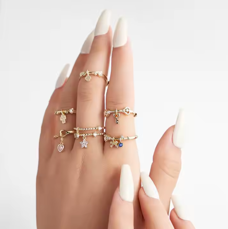 Anillo de trébol 4 Hojas Plata S925 con Chapado de Oro de 14k Ajustable