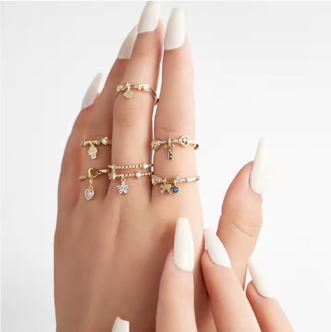 Anillo doble con Charm de Estrella y Luna de Plata Ley S925