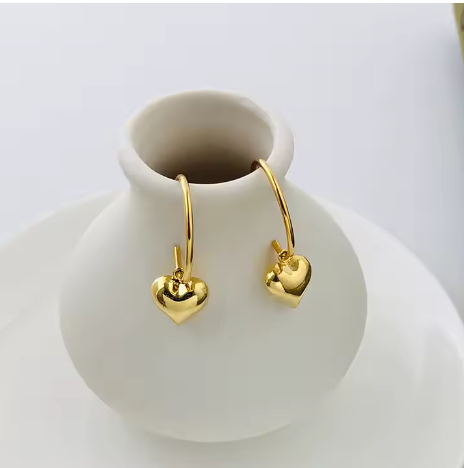 Pendiente Charm de Corazón 3D de Plata de Ley S925 y chapado en Oro 18K