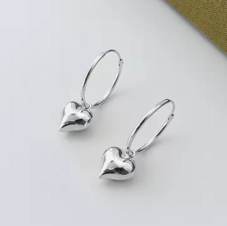 Pendiente Charm de Corazón 3D de Plata de Ley S925 y chapado en Oro 18K
