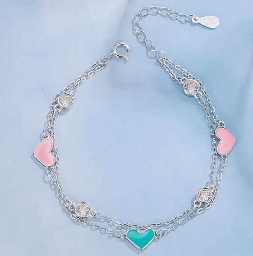 Bracciale a doppia linea in argento sterling con placcatura in oro bianco o oro rosa
