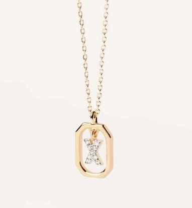Collar con Colgante de Letra en Plata de Ley 925 con Circonitas