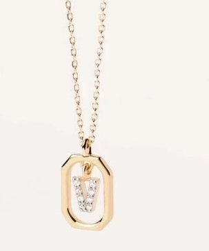 Collar con Colgante de Letra en Plata de Ley 925 con Circonitas