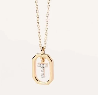 Collar con Colgante de Letra en Plata de Ley 925 con Circonitas