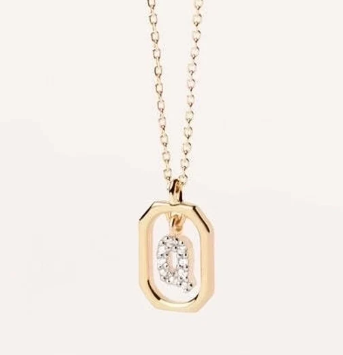 Collar con Colgante de Letra en Plata de Ley 925 con Circonitas