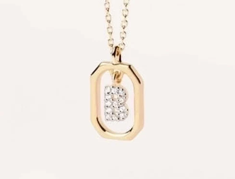 Collar con Colgante de Letra en Plata de Ley 925 con Circonitas