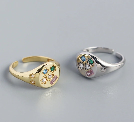 Anello pentagramma colorato in argento sterling - regolabile