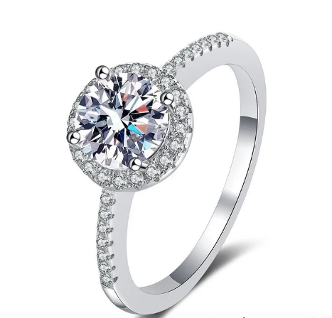 Anillo solitario con moissanita de 1 ct en plata 925 con baño de rodio