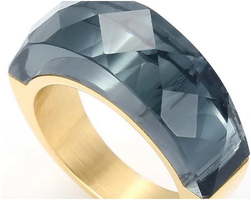 Anillo chapado en oro de 18K con bloque de color e incrustación de piedra de vidrio
