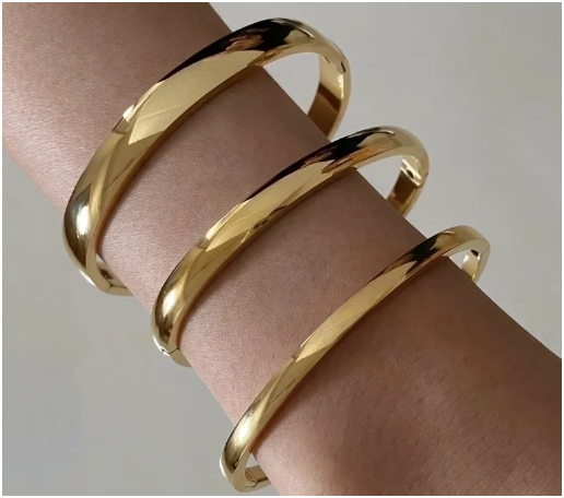 Pulseras redondas doradas y plateadas – Acero inoxidable chapado en oro, 8mm/6mm/4mm