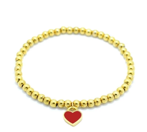 Pulsera en oro amarillo con corazones en colores vibrantes, para un estilo fresco y único