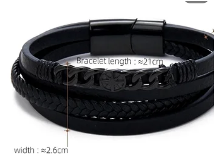 Pulsera de cuero negro con cuatro tiras