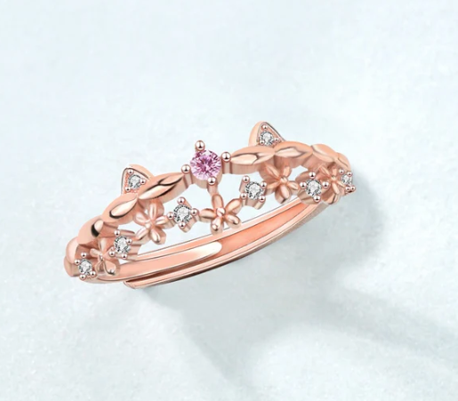 Vista del anillo doble completo en plata de ley con acabado en oro rosa 18K