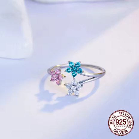 Anillo ajustable de plata esterlina con diseño cósmico de estrellas