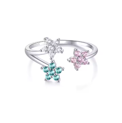 Anillo de plata 925 con tres estrellas de circonita cúbica multicolor
