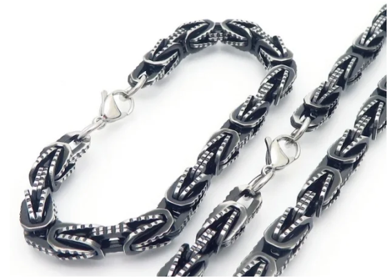 Conjunto de cadena y pulsera de hombre en acero inoxidable 305 chapado en oro 18K