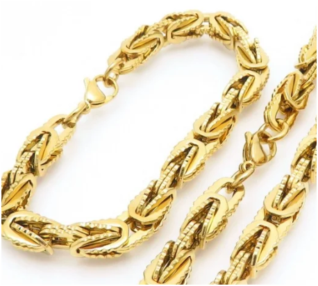 Conjunto de cadena y pulsera de hombre en acero inoxidable 305 chapado en oro 18K
