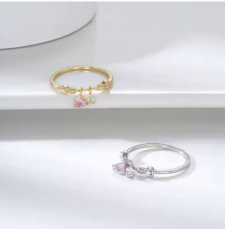 Anillo Colgante de Corazones brillantes plata S925