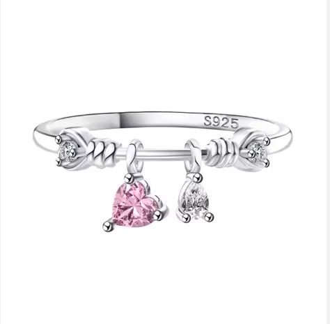 Anillo Colgante de Corazones brillantes plata S925