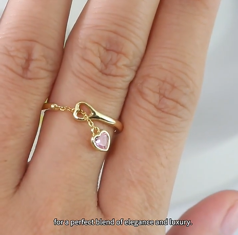 Anillo Charm Corazón con Cadenita Plata S925 ajustable