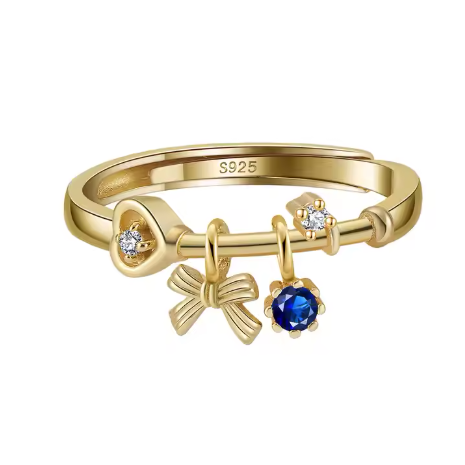 Anillo Charm Lazo Floral con Zafiro Plata Ley S925 Oro Blanco/Amarillo 14K