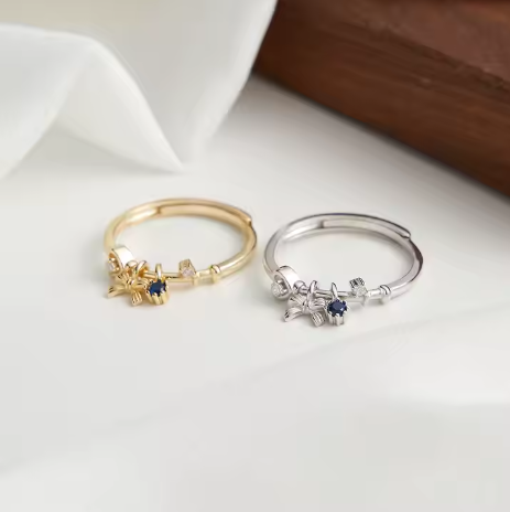 Anillo Charm Lazo Floral con Zafiro Plata Ley S925 Oro Blanco/Amarillo 14K
