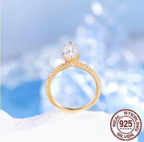 Anillo Corte Marquesa Playa de Ley S925 Chapado en Oro de 14K