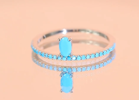 Anillo con Piedra Central Ovalo de Gemas Turquesas Plata Ley S925