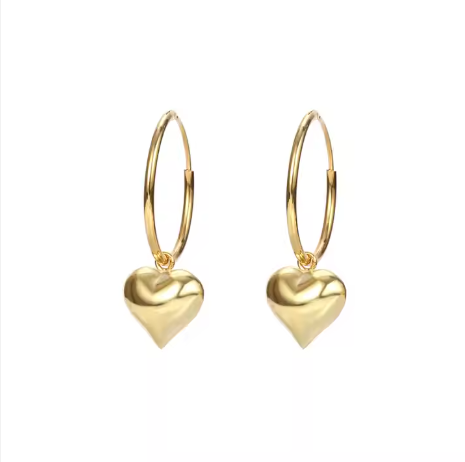 Pendiente Charm de Corazón 3D de Plata de Ley S925 y chapado en Oro 18K