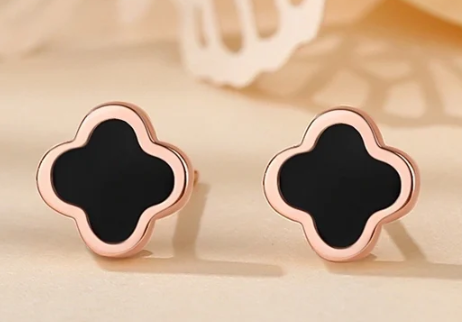 Pendiente Trébol Plata Ley s925 y Oro Rosa y Oro Blanco