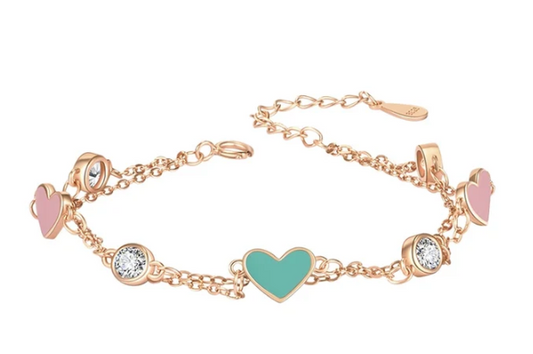 Pulsera Doble Línea de Plata Ley con Oro Blanco o Chapado en Oro rosa