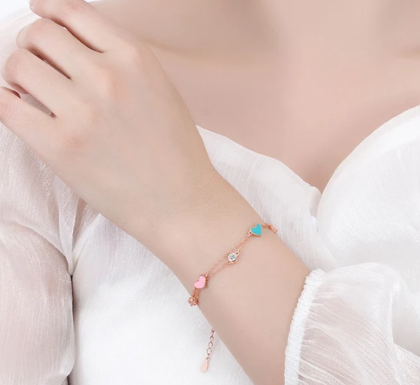 Bracciale a doppia linea in argento sterling con placcatura in oro bianco o oro rosa