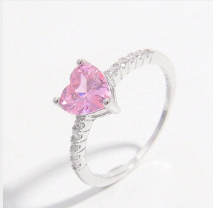 Anillo Corazón Rosa Brillante Plata Ley S925 y Oro Blanco