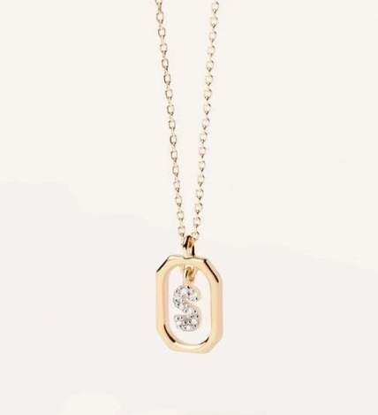 Collar con Colgante de Letra en Plata de Ley 925 con Circonitas