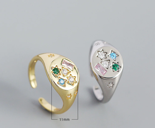 Anello pentagramma colorato in argento sterling - regolabile