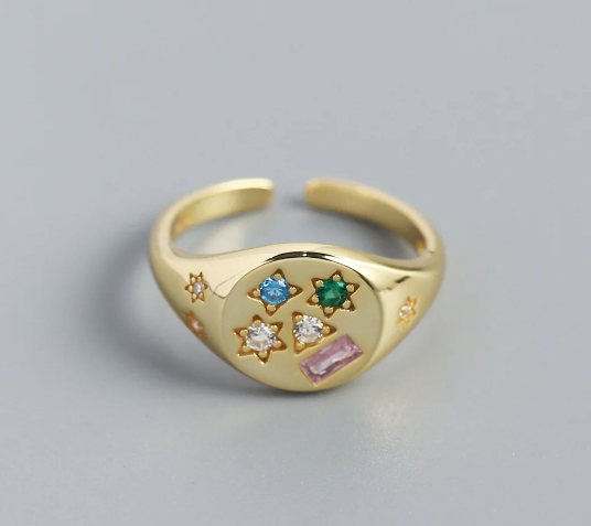 Anello pentagramma colorato in argento sterling - regolabile