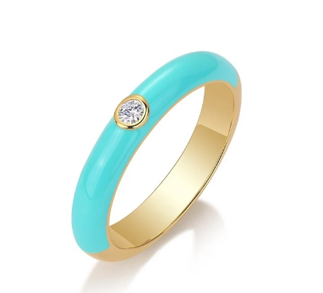 Anillo Plata 925 con Moissanita Certificada GRA y Detalles Azul Turquesa