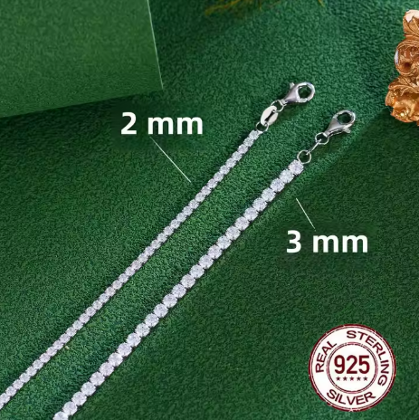pulseras tenis plata S925 circonitas 2mm y 3mm detalle comparación