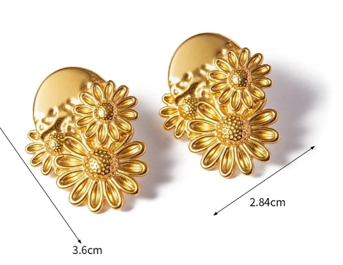 Pendientes flor chapados en oro 18K, medidas detalladas para un estilo audaz y elegante