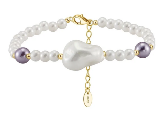 Pulsera Princesa con perlas blancas y detalles en purpura
