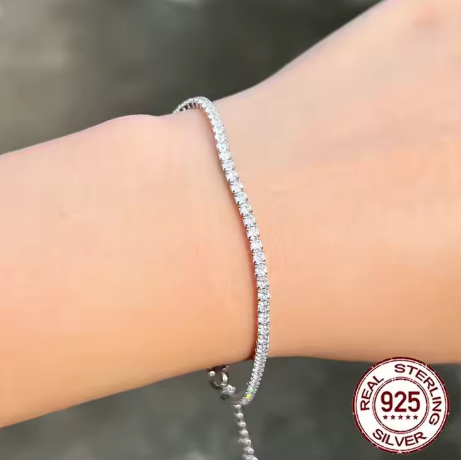 pulsera tenis mujer plata circonitas blanco modelo
